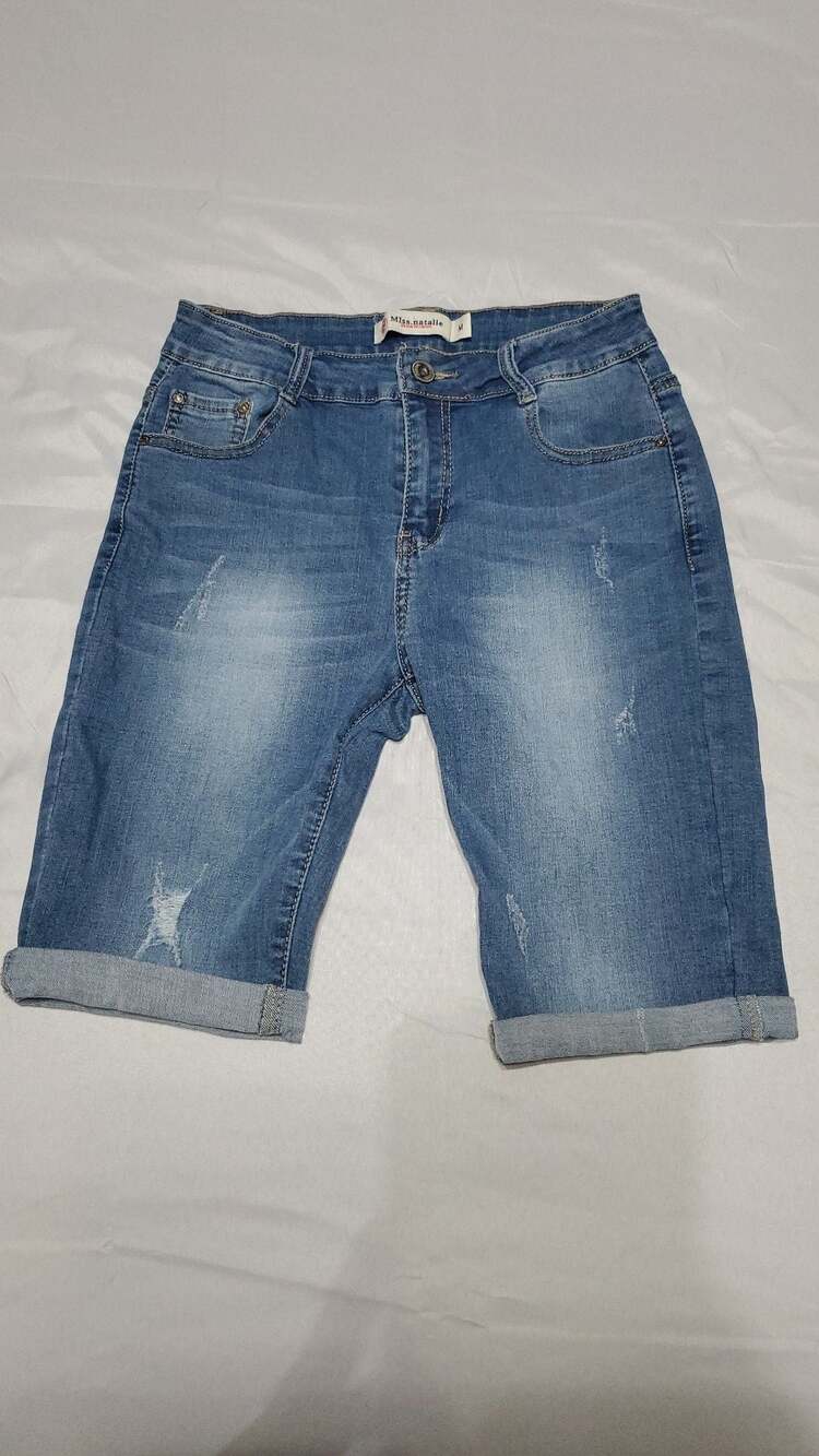 Miss.natalie Distressed Cuffed Denim Bermuda Shorts Size M